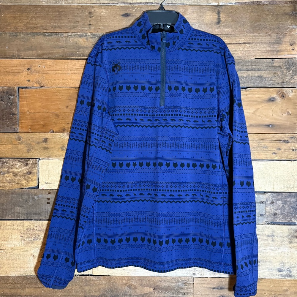Greyson Pullover Men’s S Blue Geo Wolf Print Performance Quarter Zip Midweight